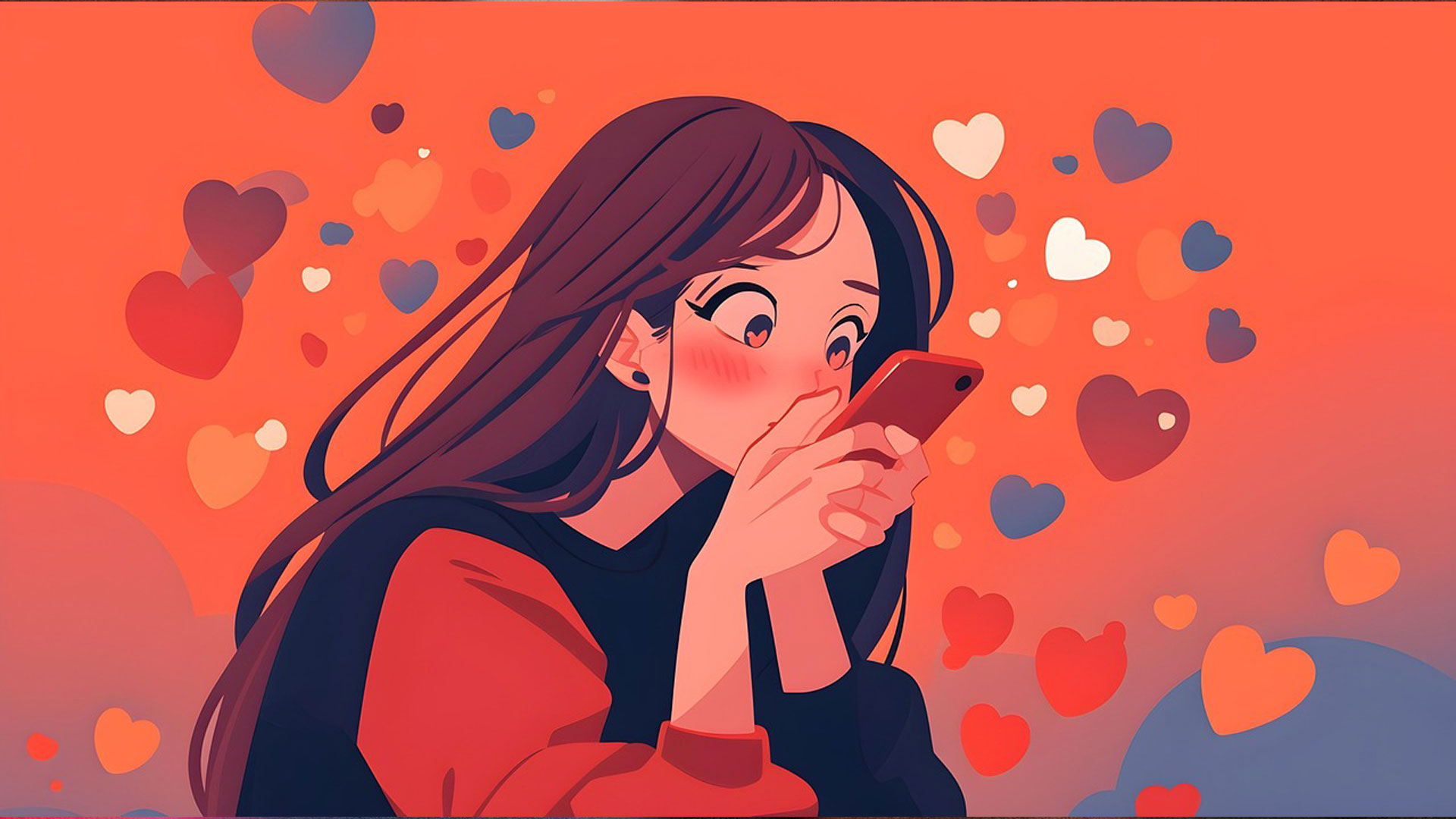 anime devojka gleda u telefon